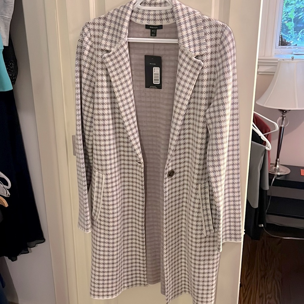 Rw & co khaki, lavender and cream houndstooth print jacket